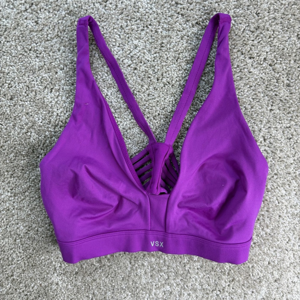 Victoria's Secret VSX Sports Bra Womens Large Purple Lattice Crossback Top Yoga